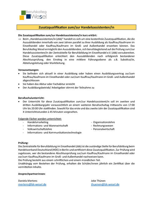 Weiterbildung zum Handelsassistenten